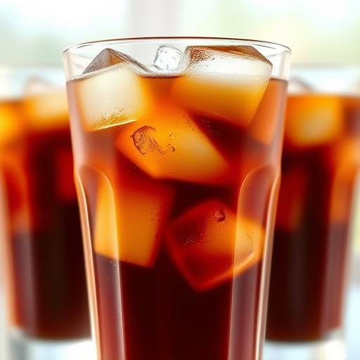 Iced coffee in a glass with ice cubes